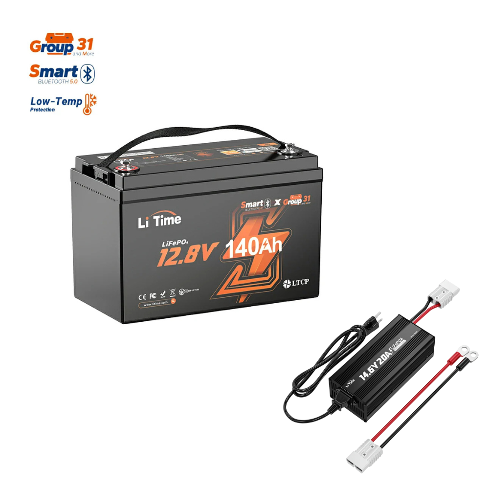 LiTime 12V 140Ah lithium group 31 deep cycle battery + 12V 20A Charger boundle