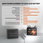 LiTime 22NF 12V 65Ah lithium battery offers 4000+ cycles, lightweight design, and a 10-year lifespan as a lead-acid replacement