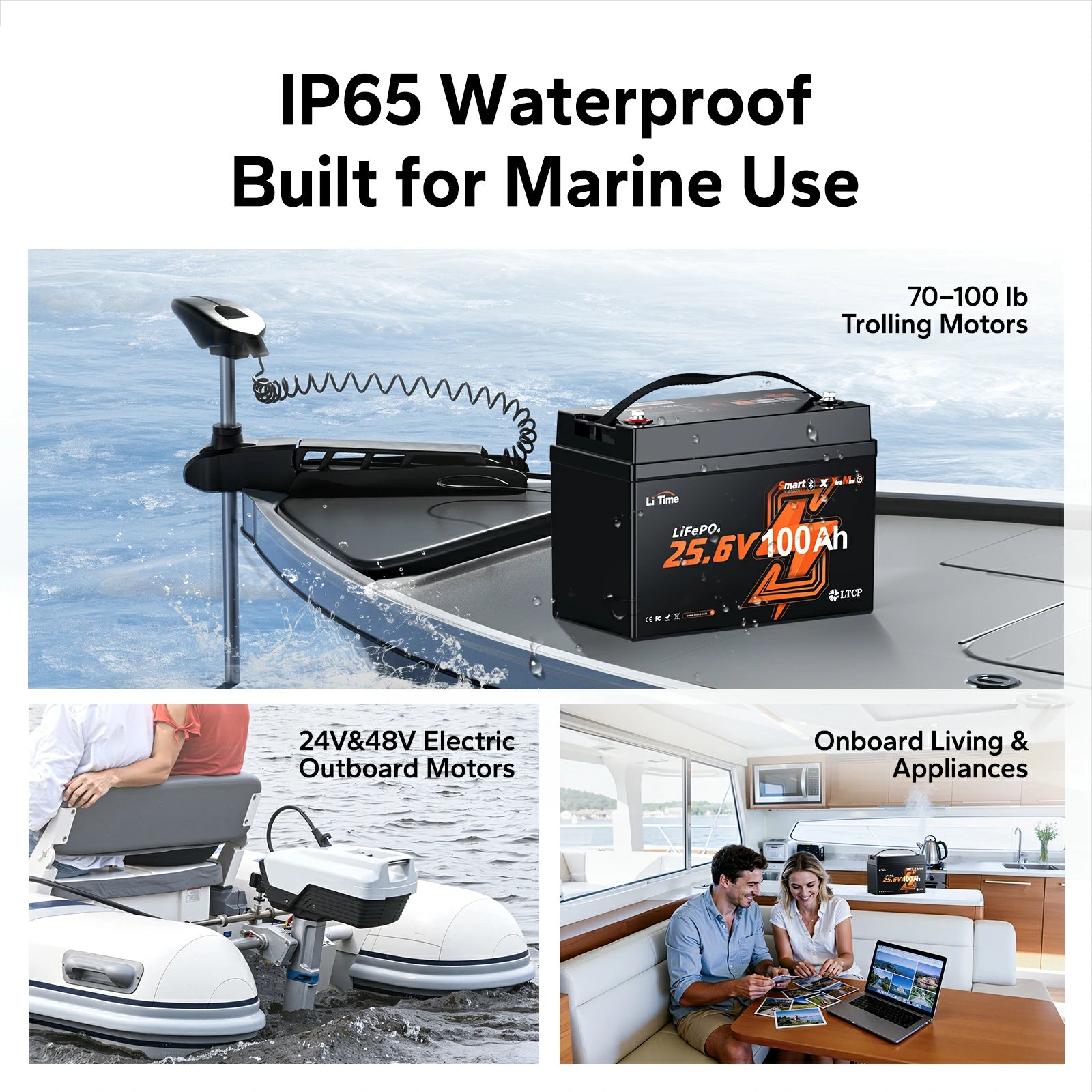 litime 24v 100ah group 31 trolling motor battery with IP65 waterproof