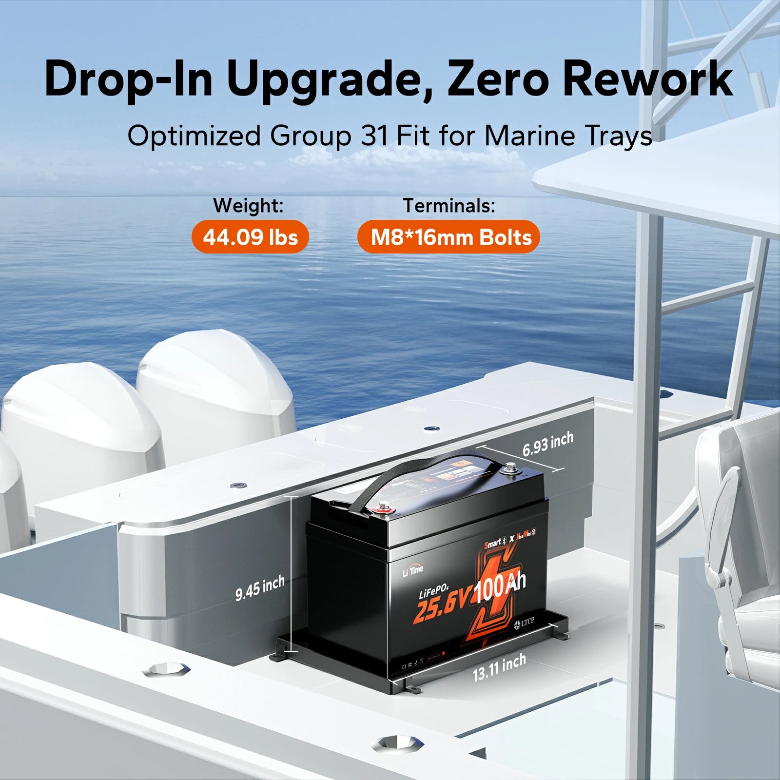 litime 24v 100ah marine battery group 31 fit for marine trays