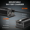 LiTime 24V battery charger showcasing DC and AC sides, LED indicator, cooling fan, handle, and mounting brackets