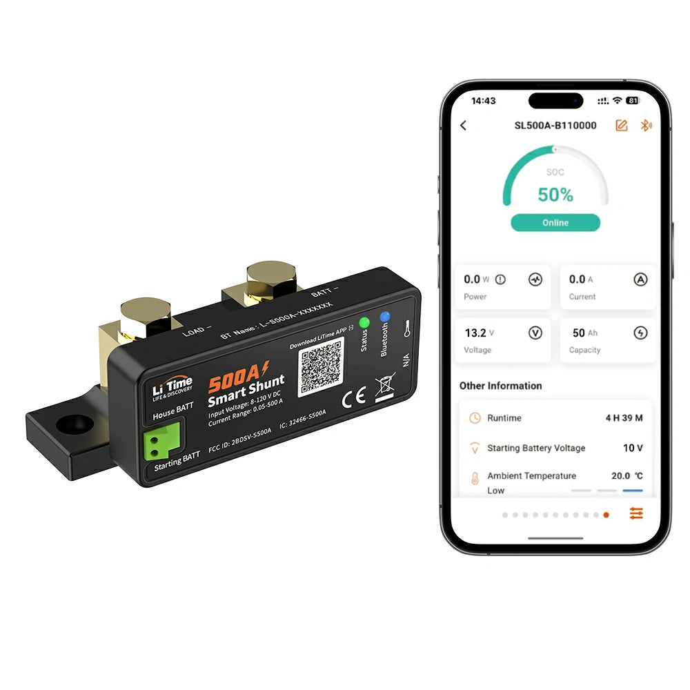 LiTime 500A Battery Shunt | Real-Time Bluetooth Monitoring