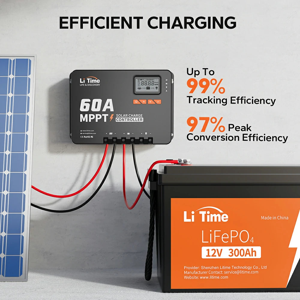 solar system with litime 60 amp solar charge controller
