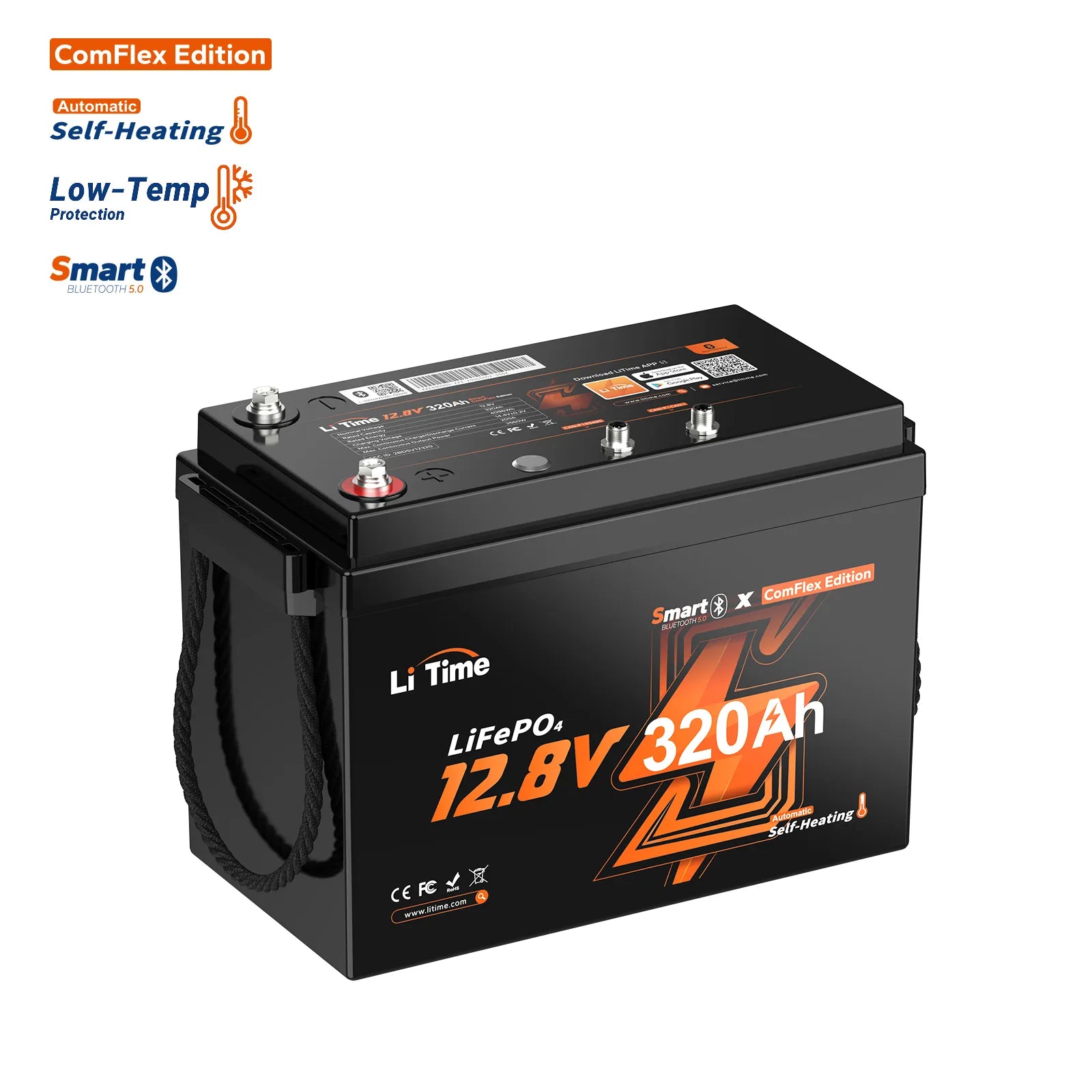 LiTime LiHeat™ 12V 320Ah ComFlex Smart Lithium Battery