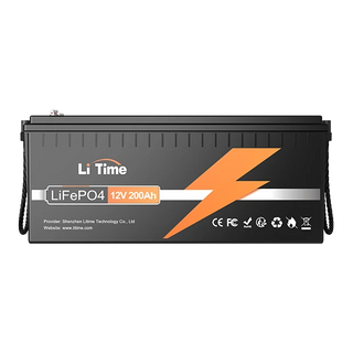 A front view of the Li Time 12V 200Ah LiFePO4 battery