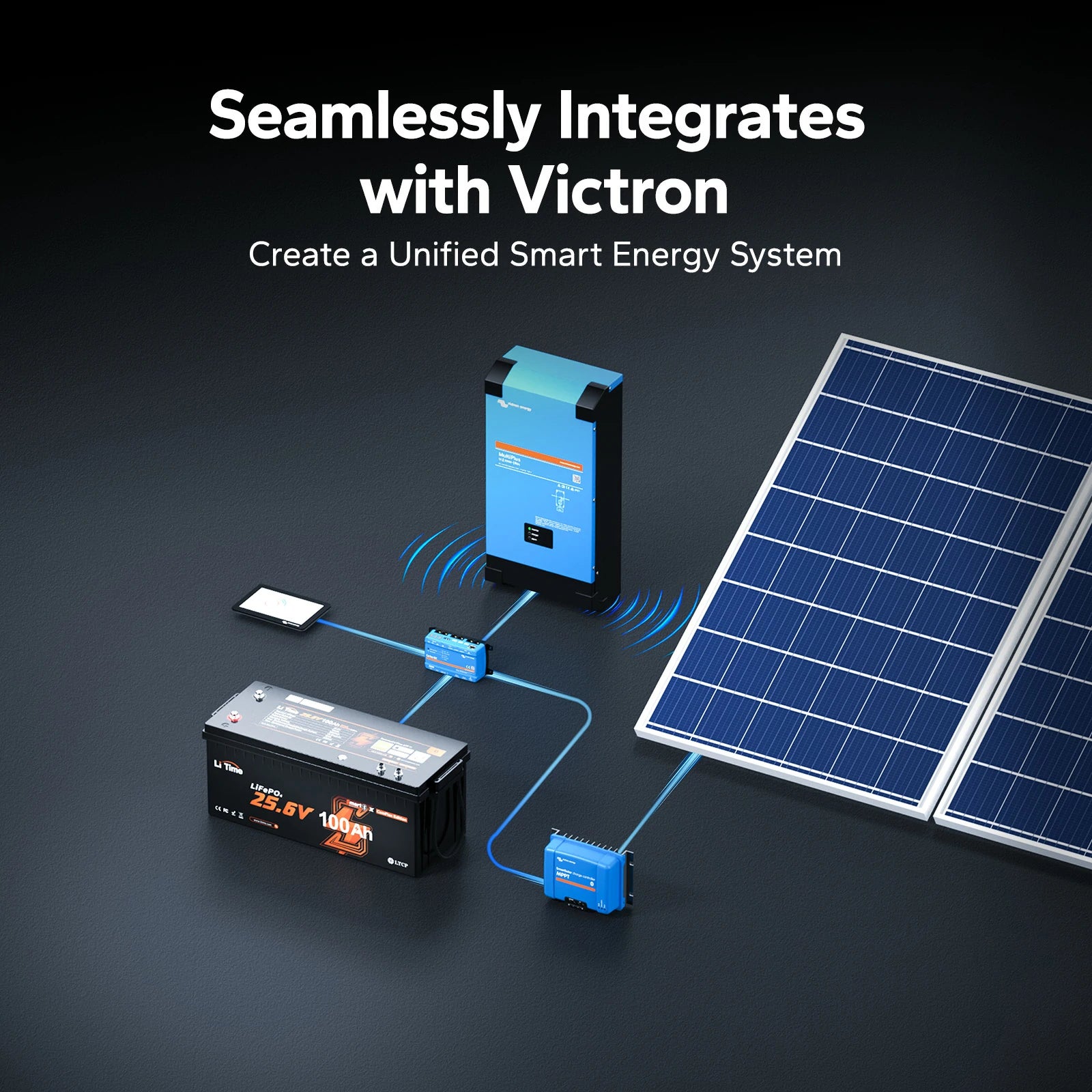 LiTime 24V 100Ah Smart ComFlex Battery with Bluetooth & Victron Comms | All-in-One Power Solution