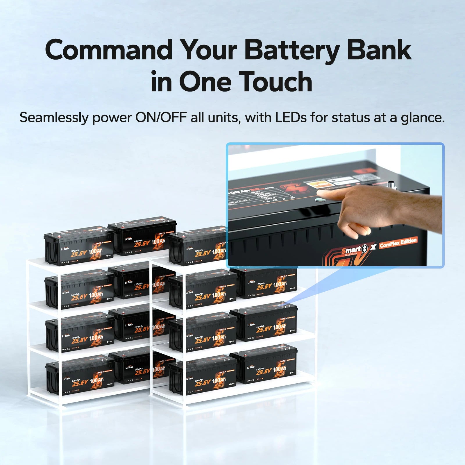 LiTime 24V 100Ah Smart ComFlex Battery with Bluetooth & Victron Comms | All-in-One Power Solution