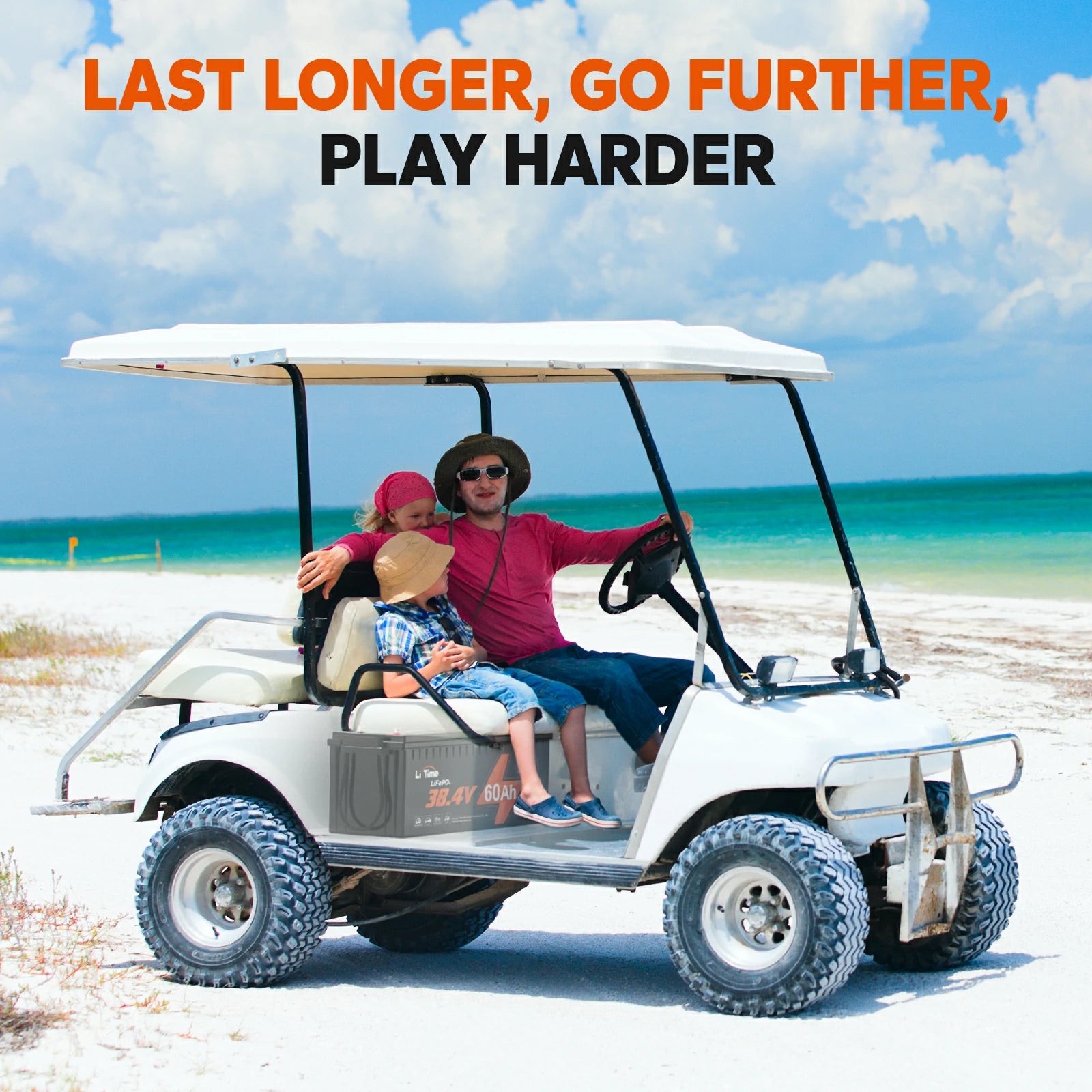 LiTime 36V LiFePO4 golf cart battery for longer rides and greater distances on the golf course
