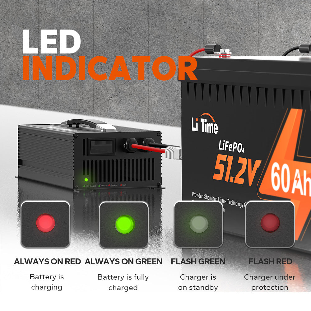 LED indicator of litime 48v lifepo4 battery charger