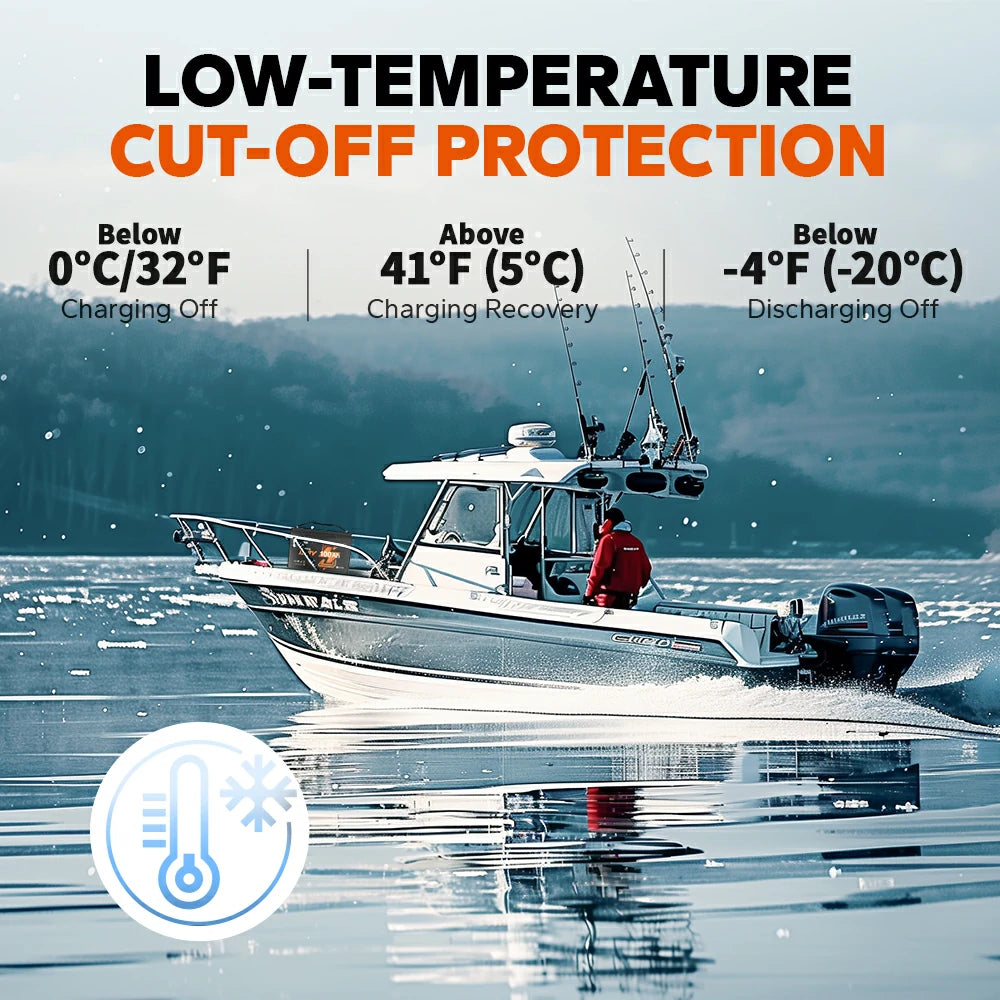 LiTime 12V lithium boat motr lithium battery with low-temperature cut-off protection