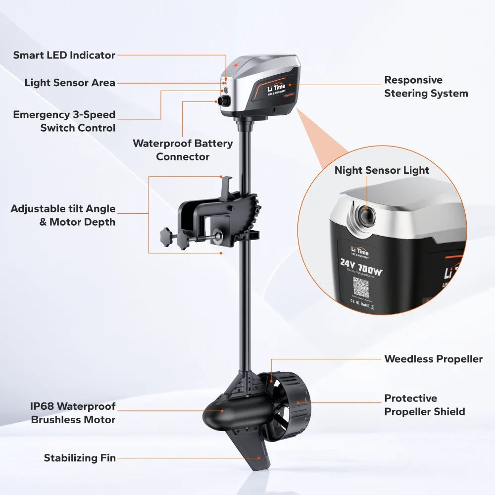 LiTime Argoseeker A1 24V700W/2HP Electric Outboard Motor 【 Limited $150 OFF Code: LTAS1 】
