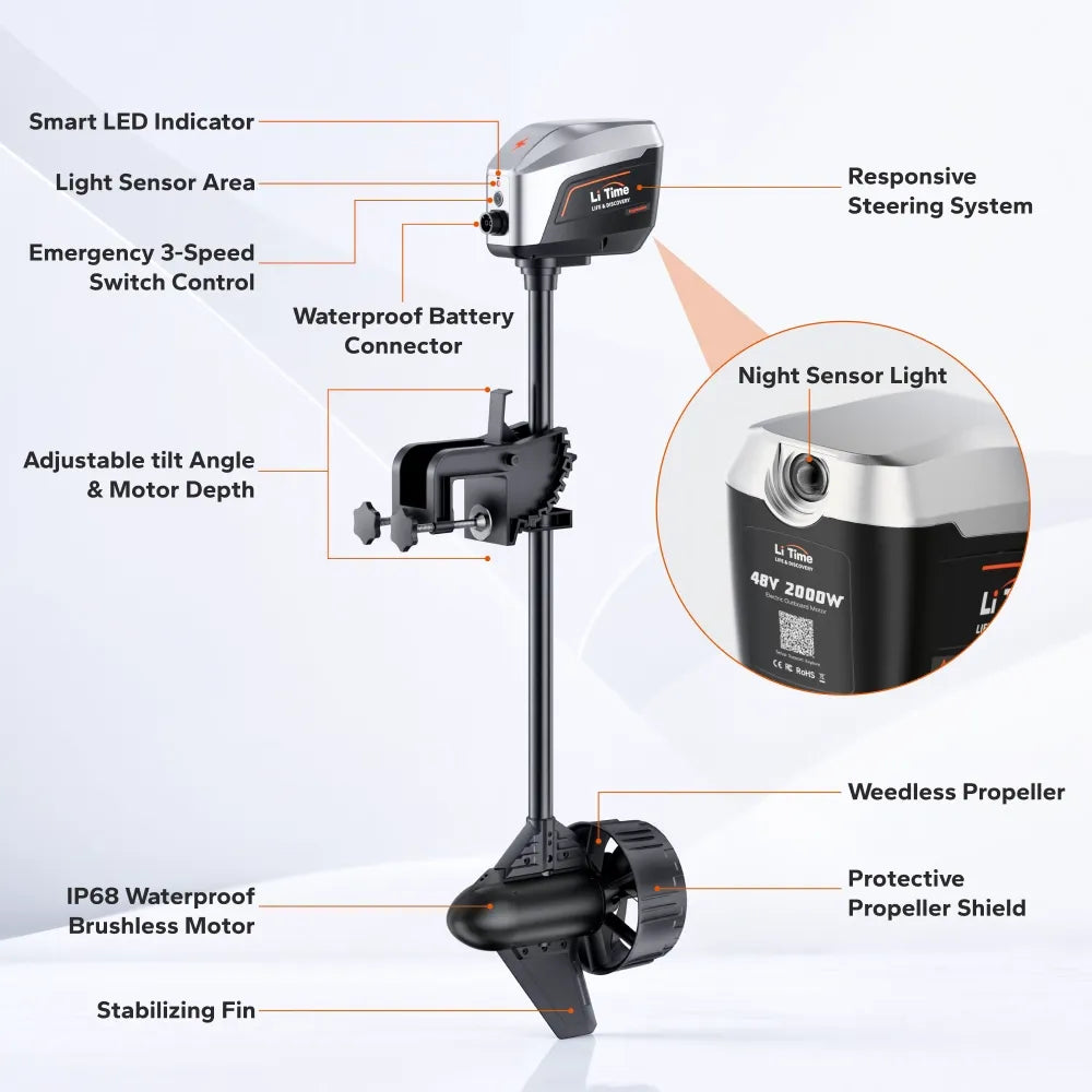LiTime Argoseeker A2 48V2000W/5HP Electric Outboard Motor【 Limited $250 OFF Code: LTAS2 】