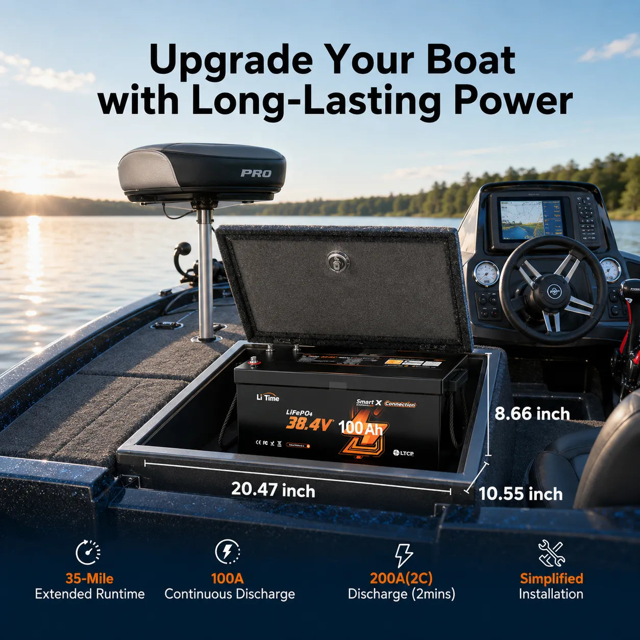 LiTime 36V 100Ah Bluetooth Marine LiFePO4 Battery