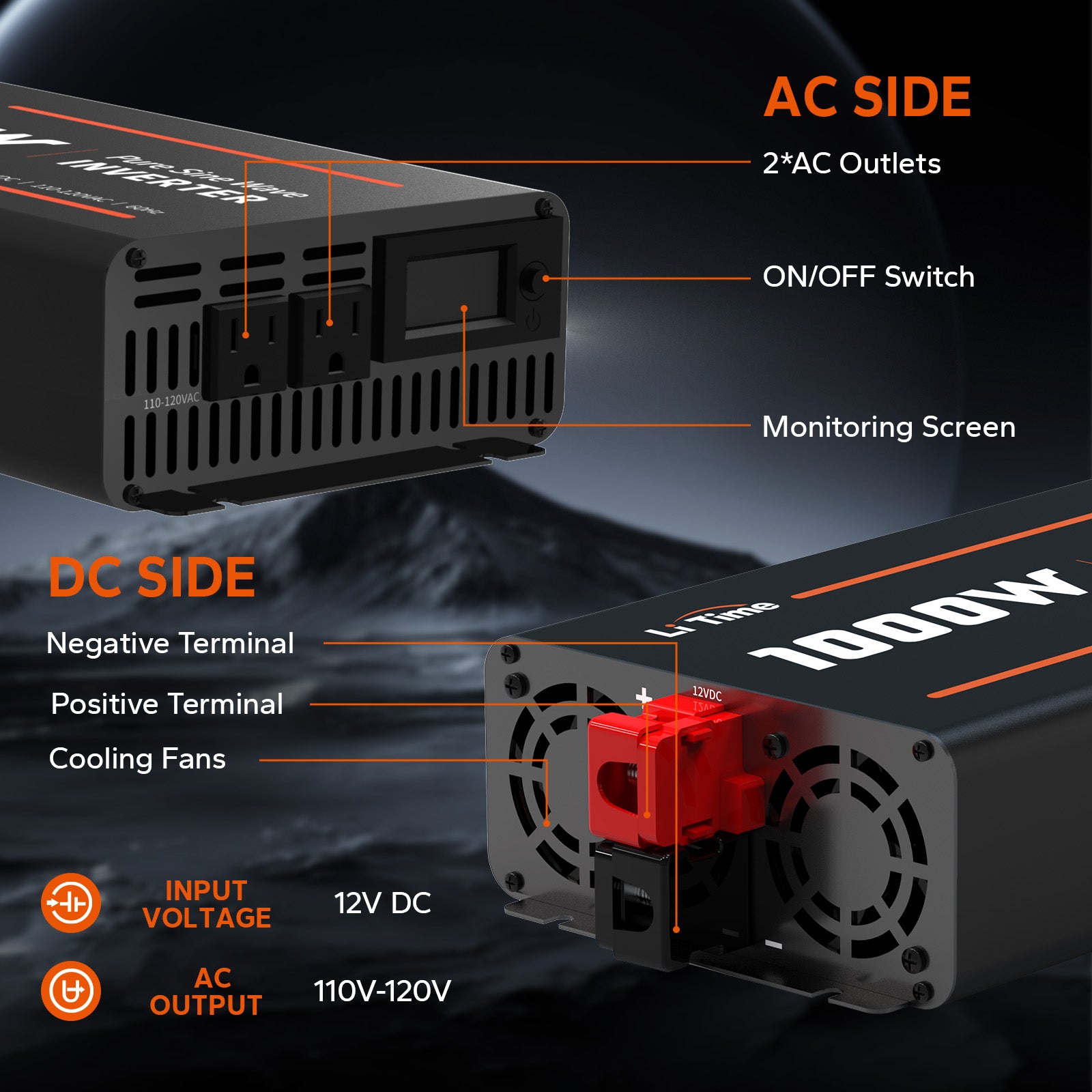 ac and dc side details information of litime 1000w pure sine wave inverter