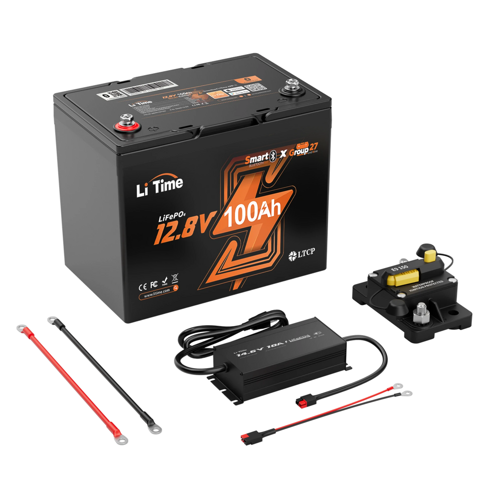 LiTime 12V 100Ah Group 27 Bluetooth LiFePO4 Lithium Deep Cycle Battery