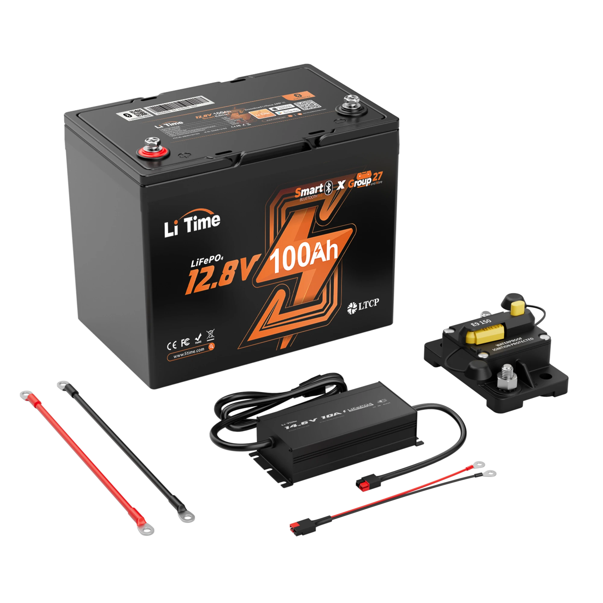 LiTime 12V 100Ah Group 27 Bluetooth LiFePO4 Lithium Battery