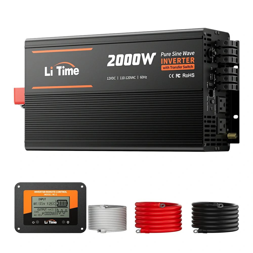 litime 2000 watt power inverter, control monitor and 3 cables