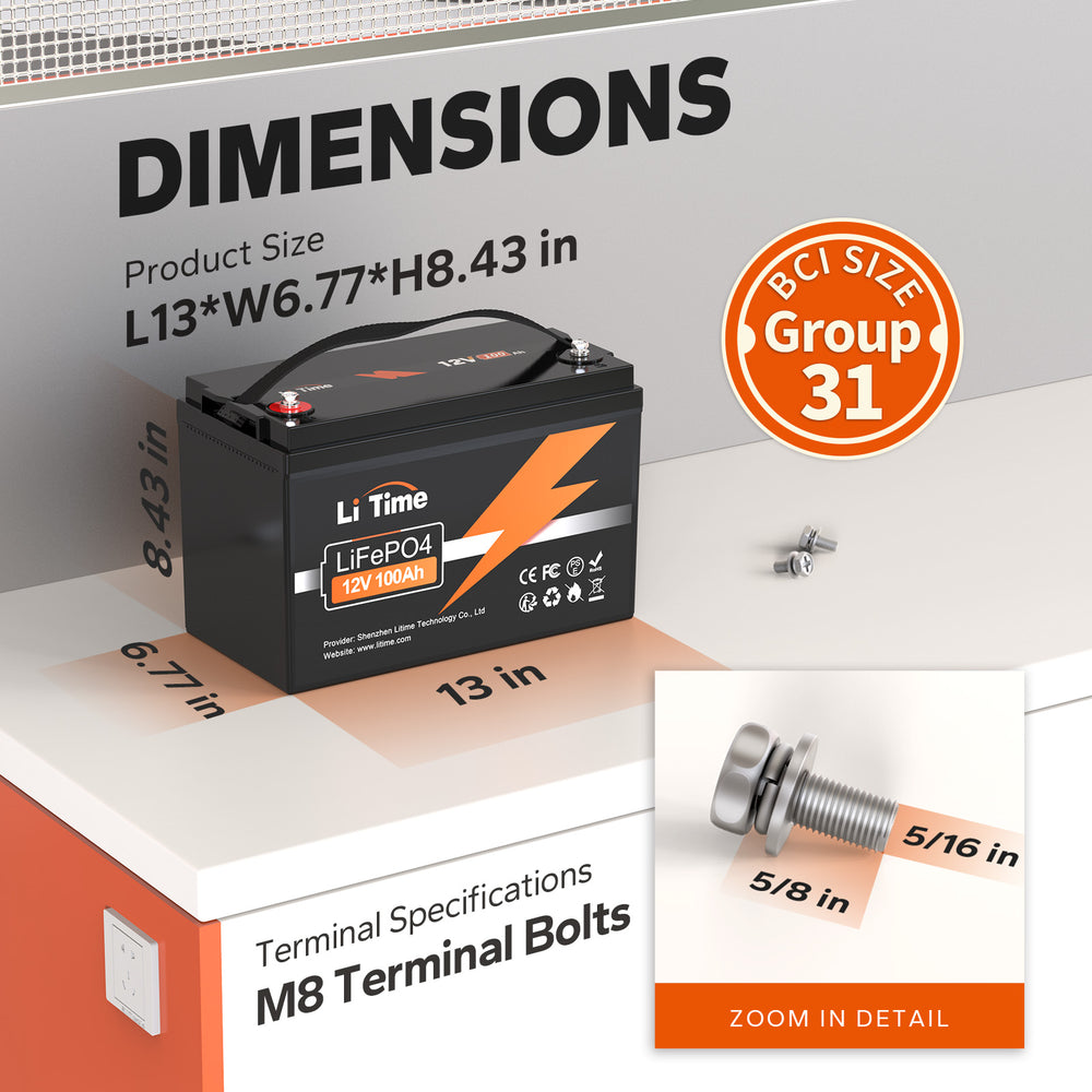 specific dimension information about litime group 31 12v 100ah lifepo4 battery
