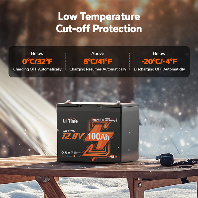 low temp charging off protection feature of litime group 24 lithium battery with Bluetooth 5.0 and self-heating function