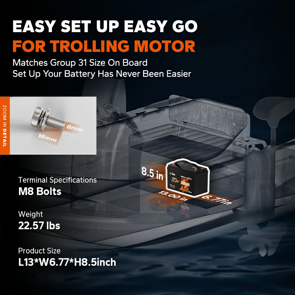 dimension information of litime 12 volt 100ah trolling motor battery plus -group 31 size