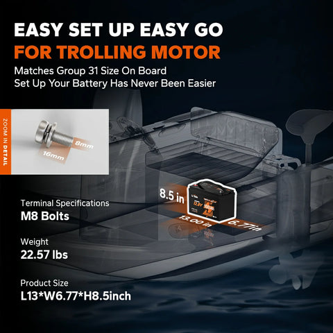 dimension information of litime 12 volt 100ah trolling motor battery plus -group 31 size