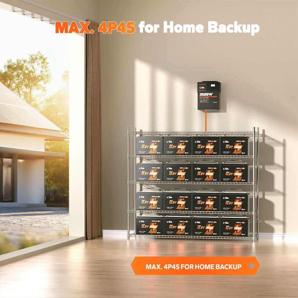 connect litime 12v 140ah deep cycle group 31 battery in series and parallel for home backup with 51.2V 560Ah energy