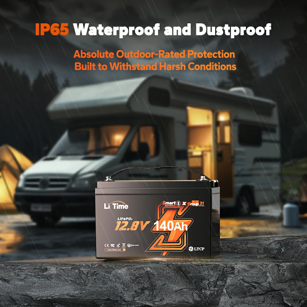 LiTime 12V 140Ah battery group 31 deep cycle with IP65 waterproof to withstand harsh condition 
