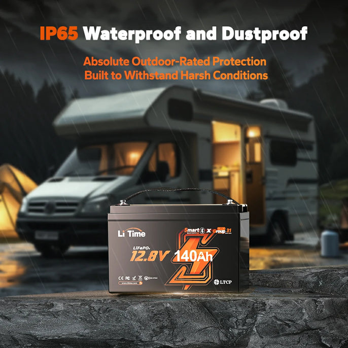 LiTime 12V 140Ah battery with IP65 waterproof to withstand harsh condition 