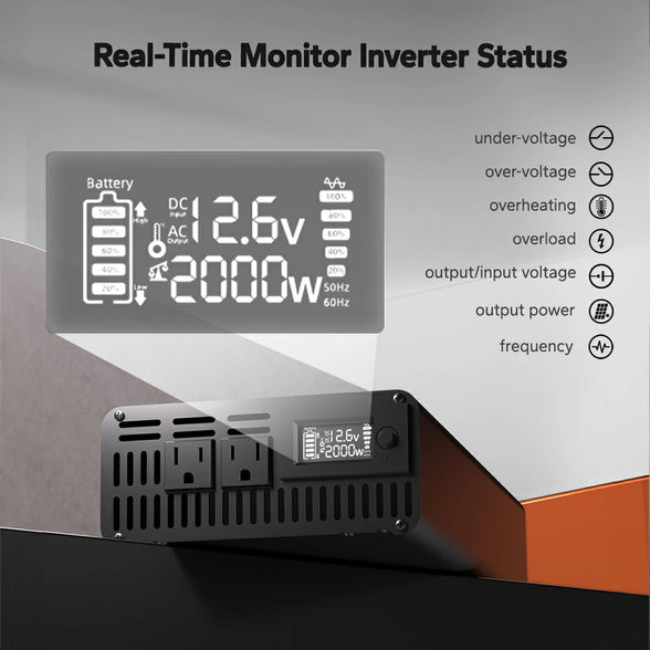 12V 2000W inverter with real-time monitor inverter status