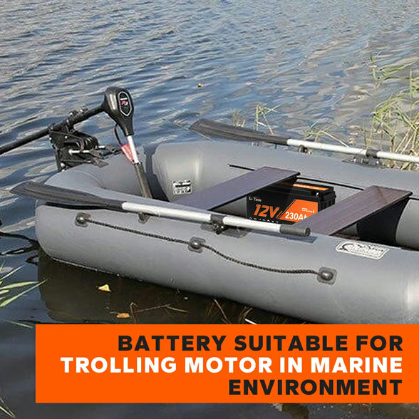 LiTime 12V 230Ah LiFePO4 battery used in marine trolling motor