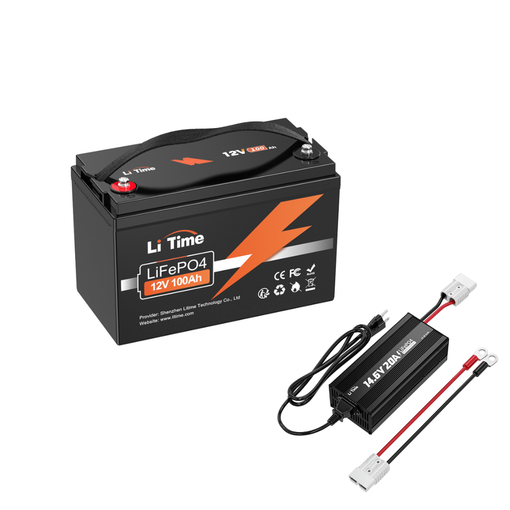 12 volt 100ah deep cycle lithium battery + 12V 20A charger kit