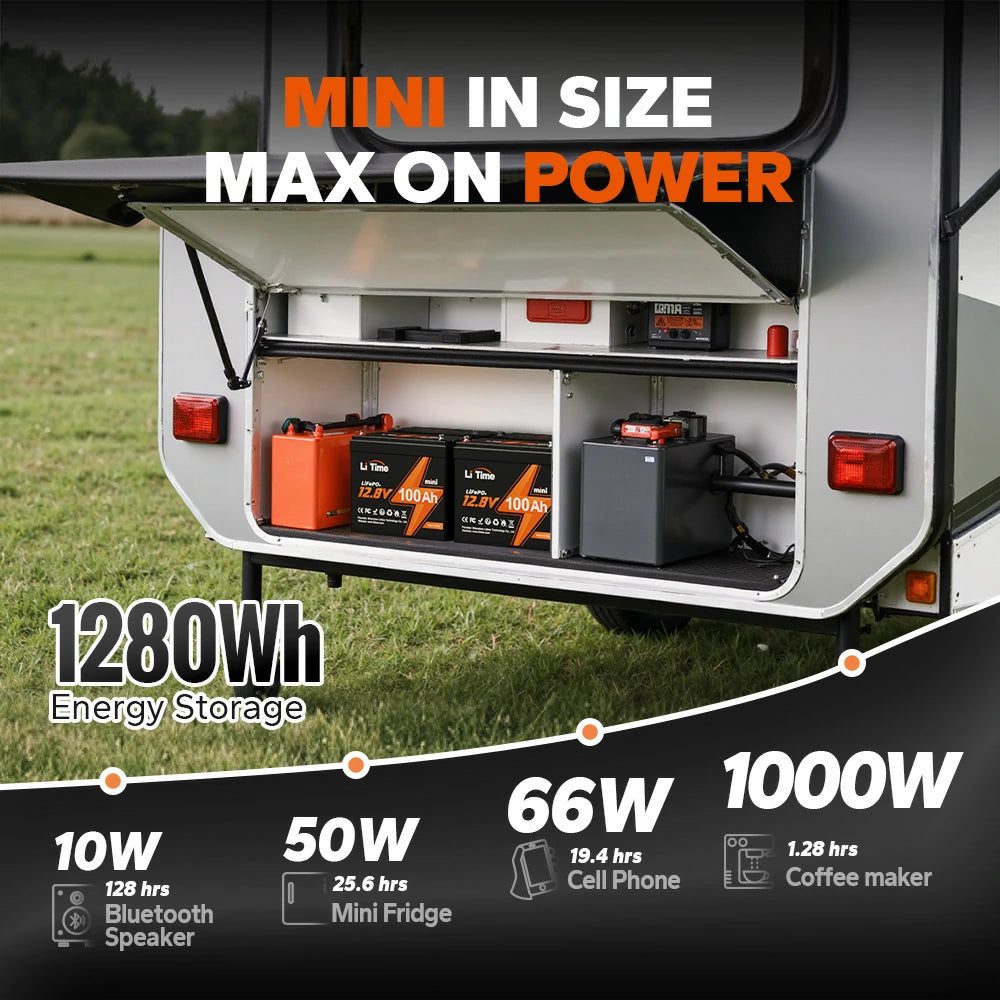 output power of 12v 100ah mini