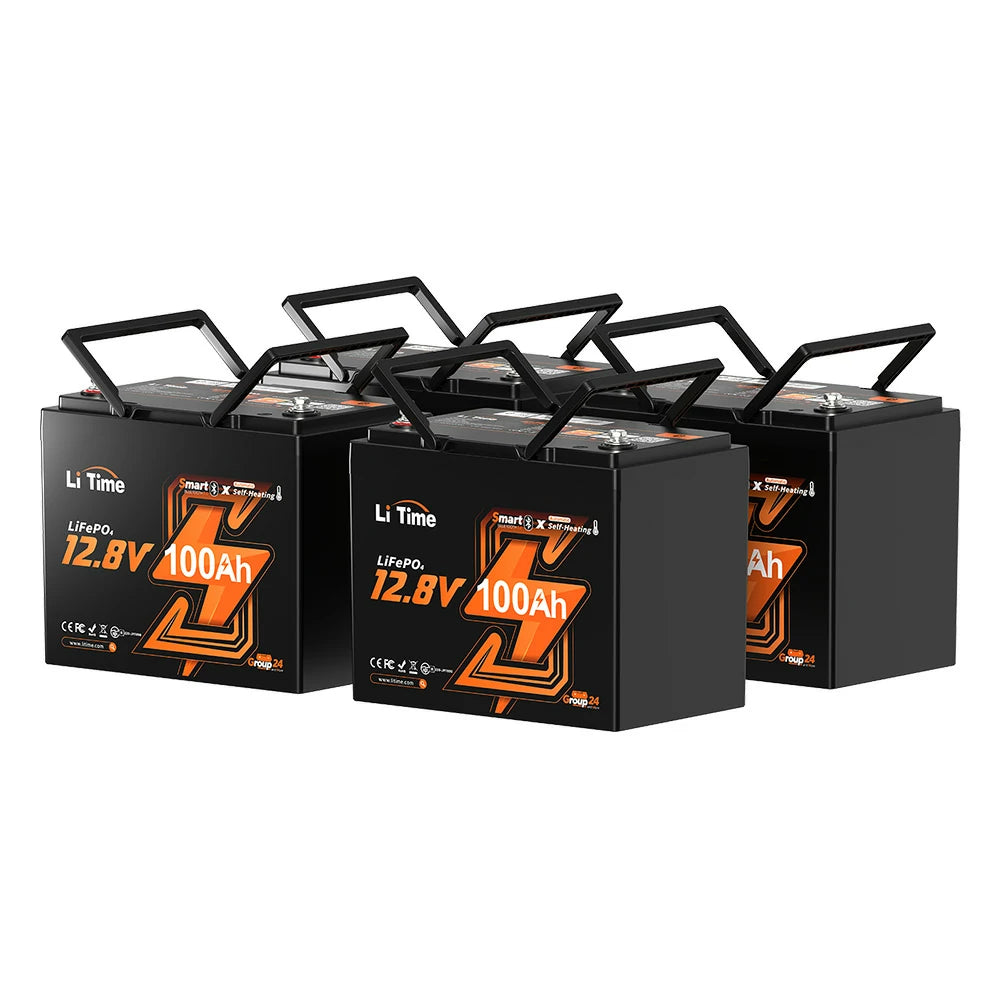 4 pack of 12V 100Ah Group 24  Deep Cycle Battery with Self Heating and Bluetooth