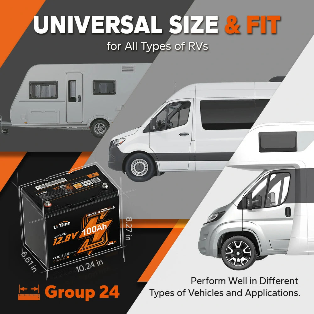 12v 100ah deep cycle group 24 battery with self-heating battery with universal fit