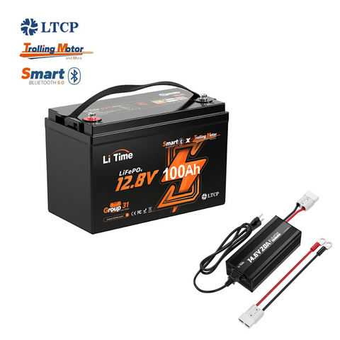 litime 12V 100Ah trolling motor lithium bluetooth battery kit with 12V 20A charger 