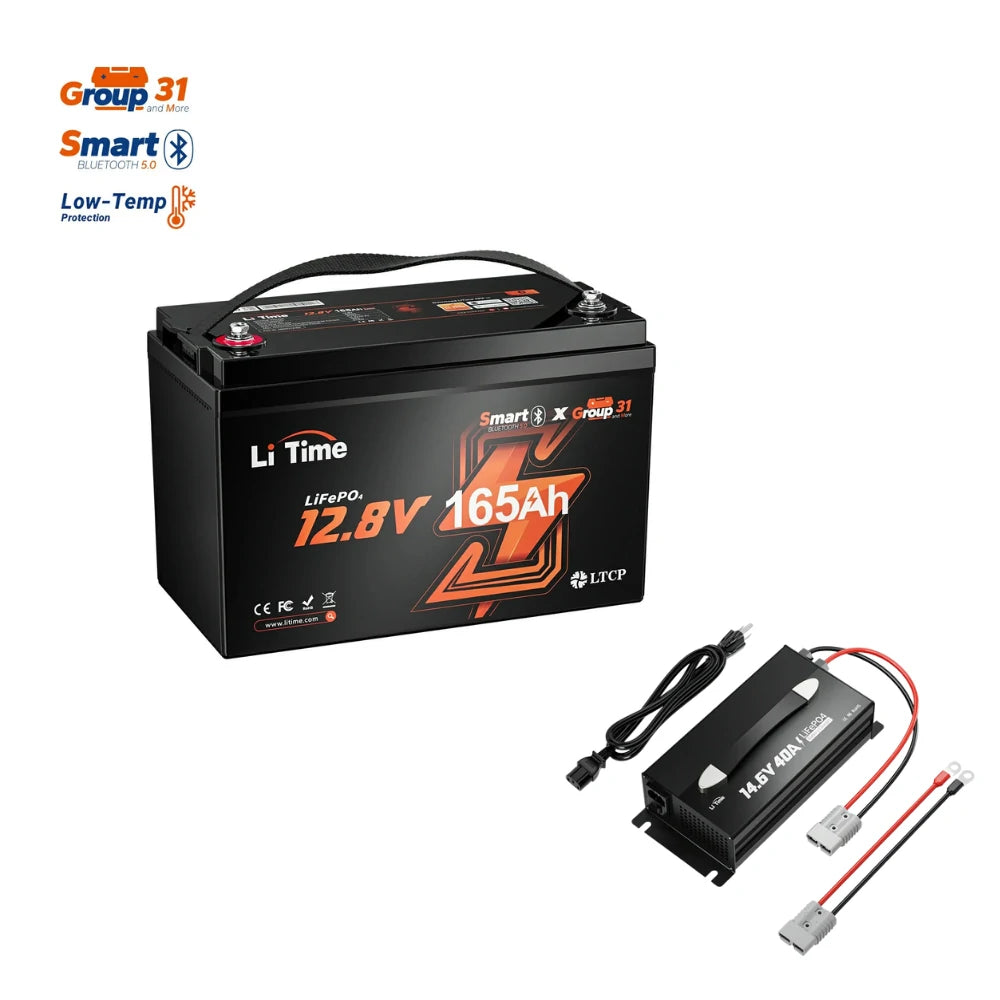 LiTime 12V 165Ah Bluetooth Lithium Battery with 12V 40A charger
