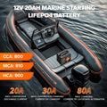 LiTime 12V 20Ah marine starting lifepo4 battery with 800 CCA, 810 MCA, and 900 HC