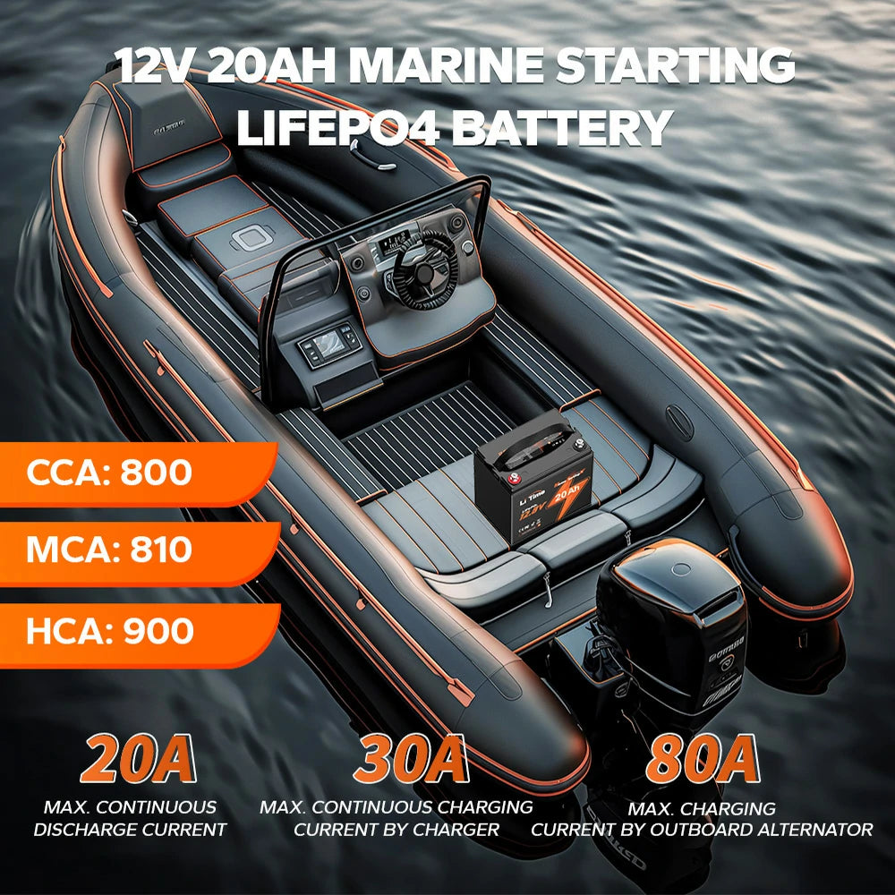 LiTime 12V 20Ah marine starting lithium battery for high CCA engine starting