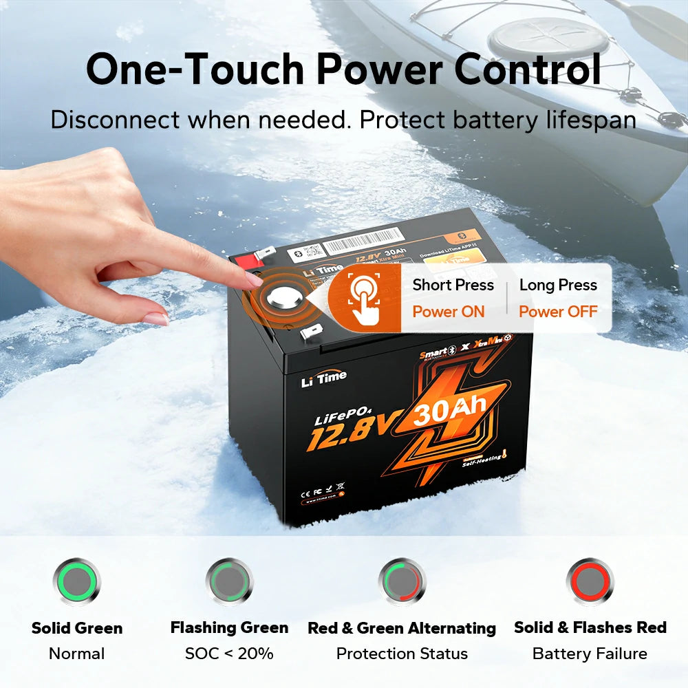 LiTime 12V 30Ah Self-Heating Ice Fishing Battery