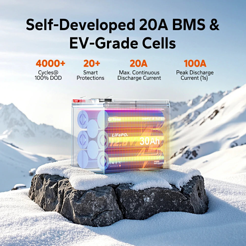 litime 12v 30ah ice fishing battery with self-developed 20A BMS and EV-Grade cells