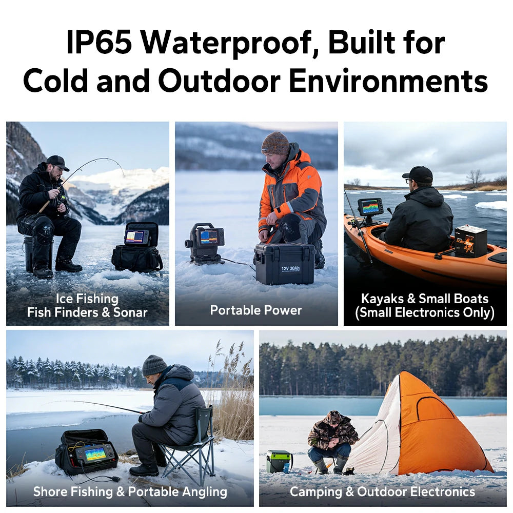 litime 12v 30ah ice fishing LiFePO4 battery with IP65 waterproof for cold and outdoor environements