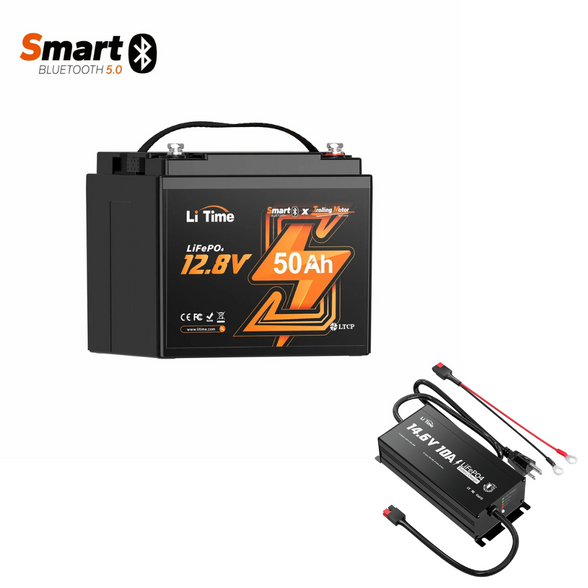LiTime 12v 50ah bluetooth battery kit with 12V 10A waterproof charger