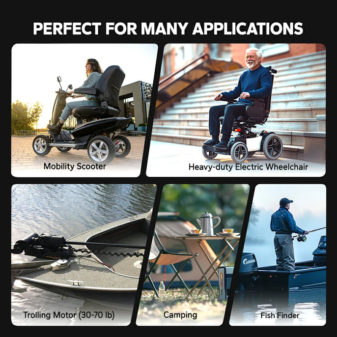 applications of litime 12v 65ah lithium 22nf battery-mobility scooter, wheelchair, trolling motor and more
