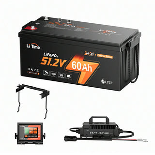 litime 48v 60ah golf cart battery conversion kit with 18a lifepo4 battery charger, external display & hold down kit 