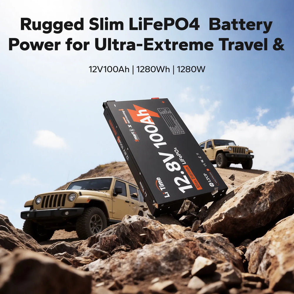 LiTime 12V 100Ah Ultra Slim LiFePO4 Bluetooth Self-Heating Battery for RVs, Trucks & Camper Vans