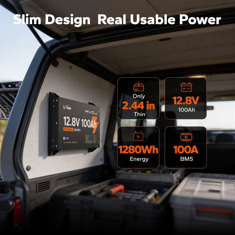LiTime 12V 100Ah Ultra Slim LiFePO4 Bluetooth Self-Heating Battery for RVs, Trucks & Camper Vans