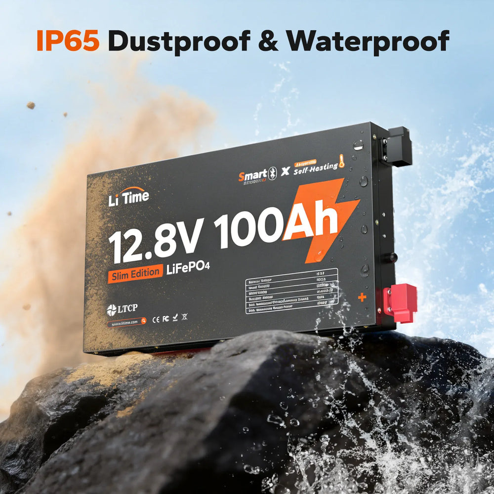 LiTime 12V 100Ah Ultra Slim LiFePO4 Bluetooth Self-Heating Battery for RVs, Trucks & Camper Vans