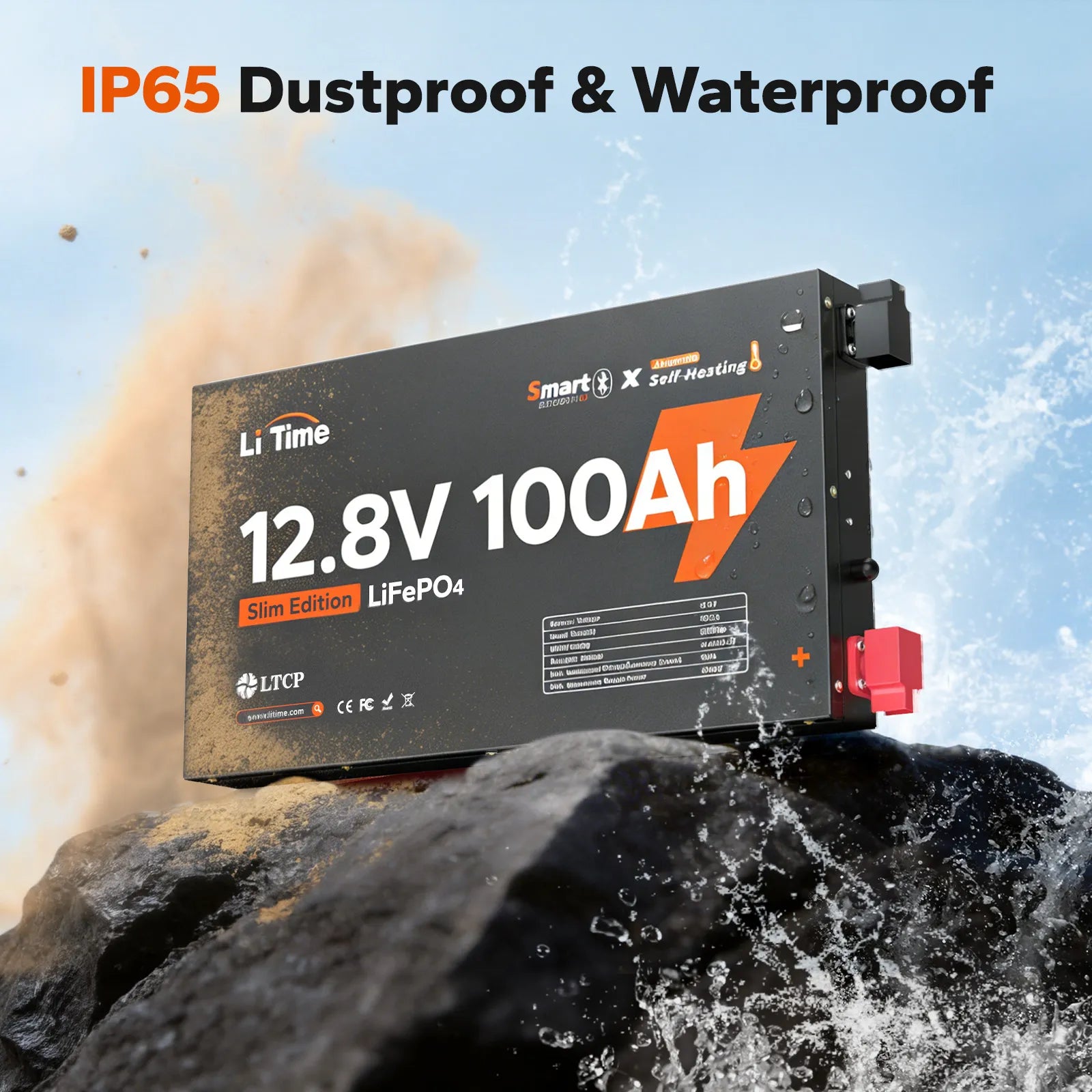 litime 12v 100ah ultra slim battery with IP65 dustproof and waterproof