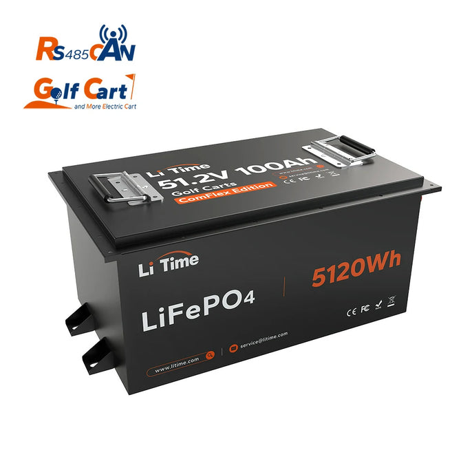overview of LiTime 48v (51.2v) 100ah lithium metal case golf cart batteries
