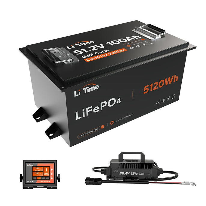 LiTime 48 volt meatal case lithium golf cart battery kit with display and charger